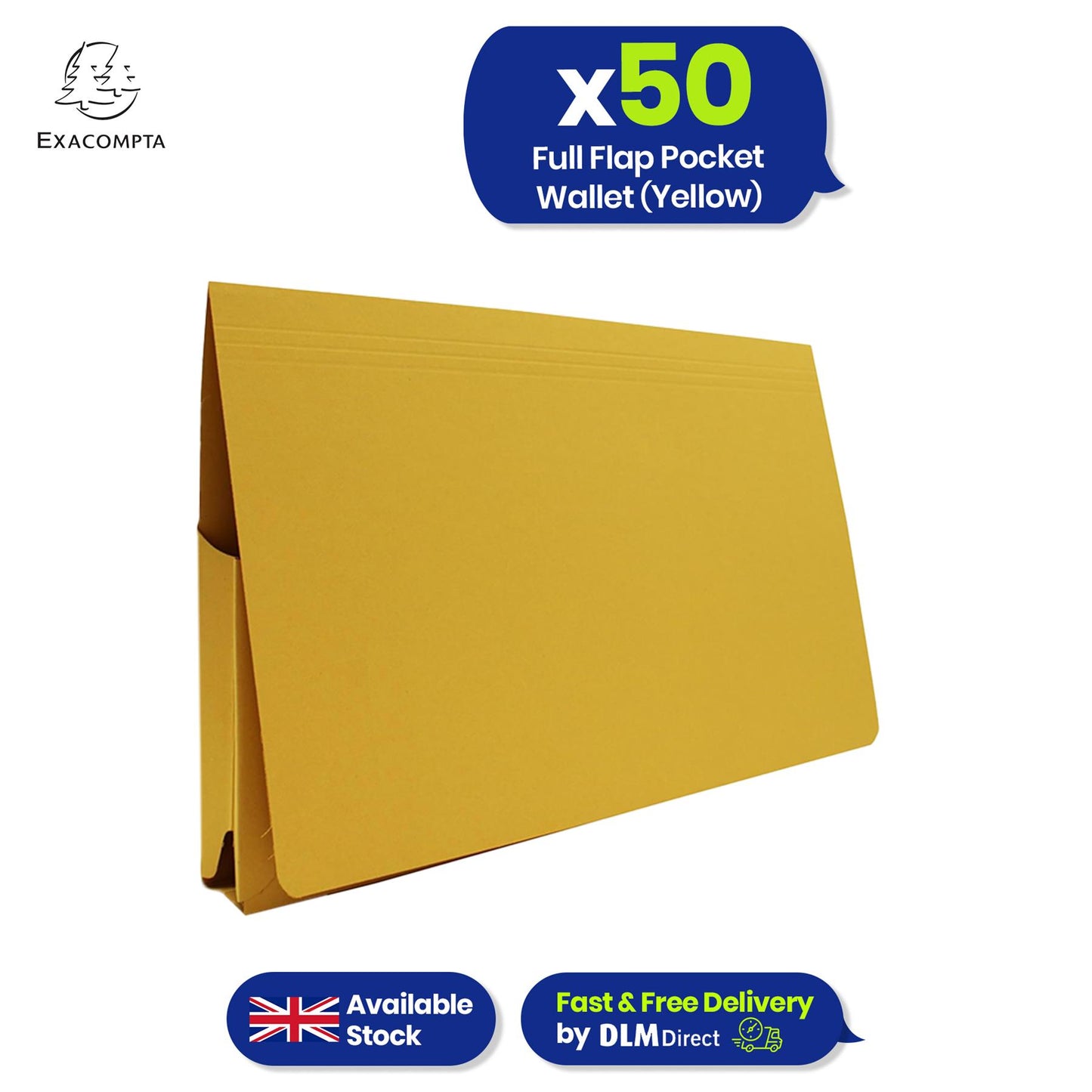 Exacompta Guildhall Full Flap Pocket Wallet – Foolscap Paper Organiser, 315gsm Document Folder(Yellow)