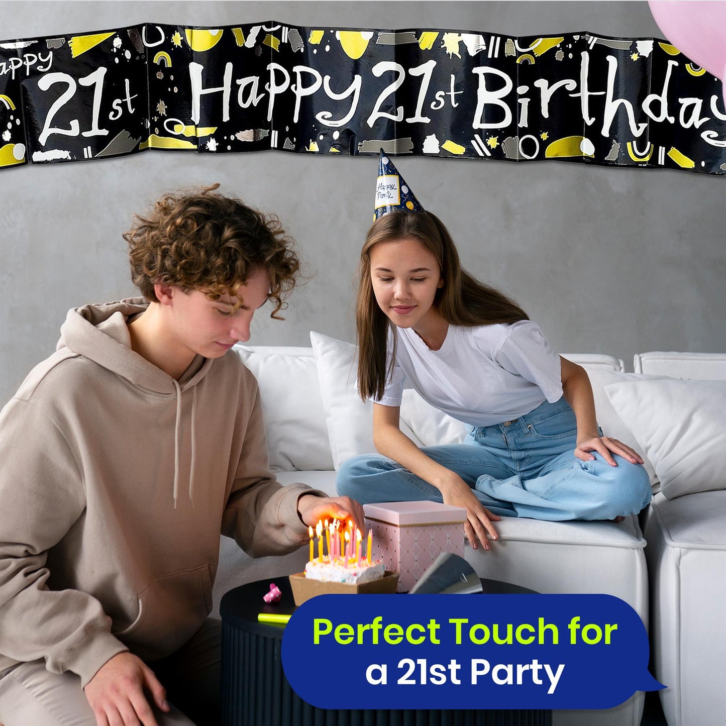 Black and White 21st Birthday Banner and Bunting Decor Set for Party Spaces
