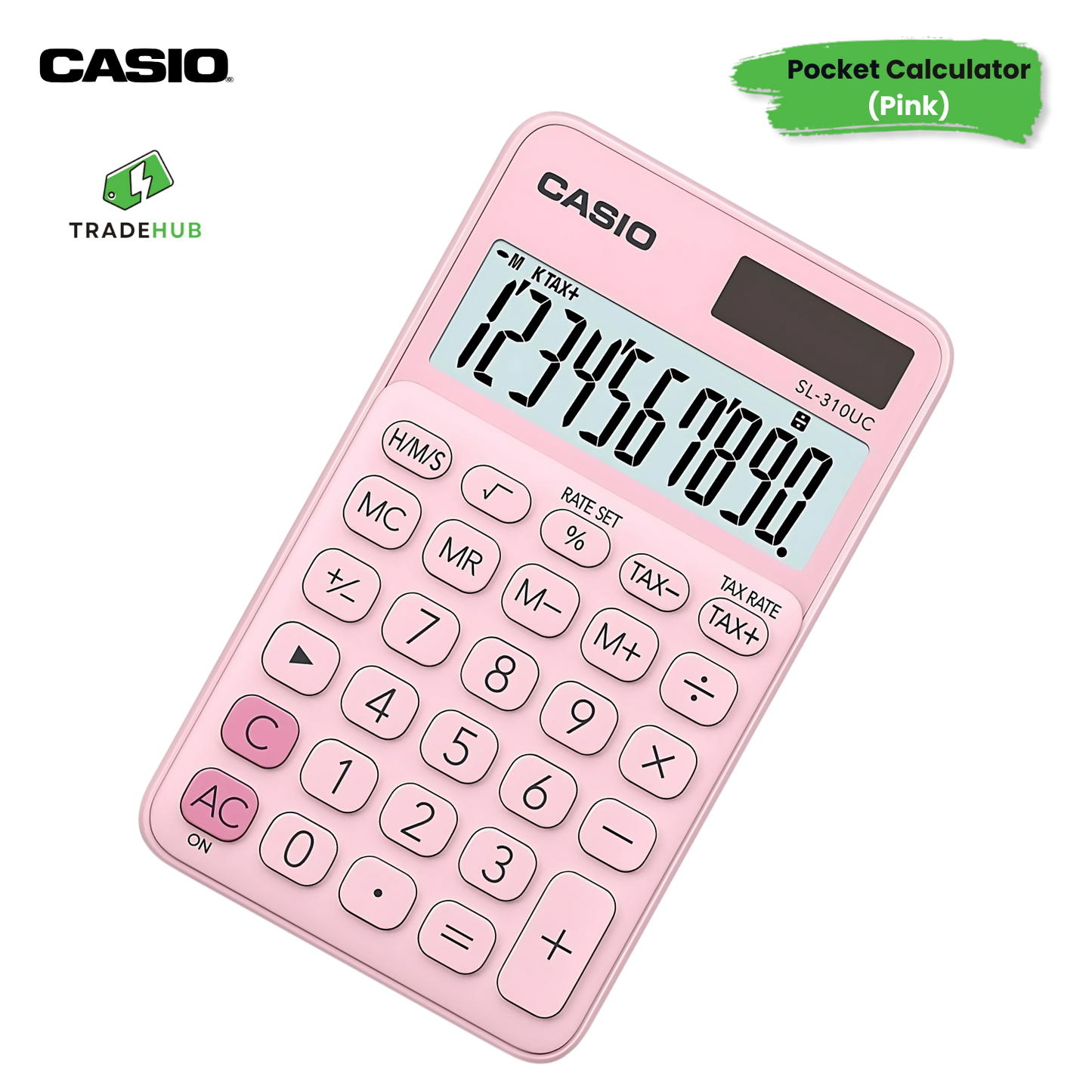 Casio SL-310UC-BU-S-EC Pink Pocket Calculator 10-Digit Dual Power Multipacks