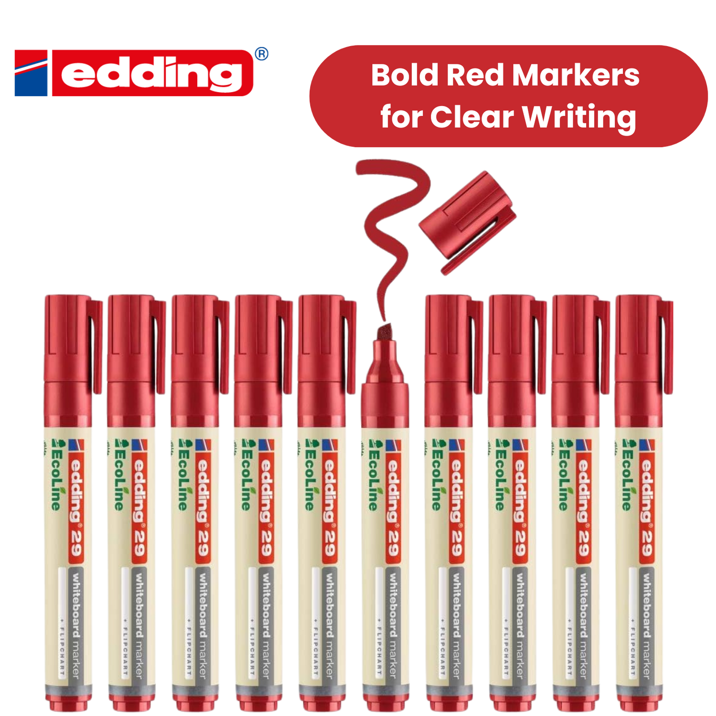 edding 29 Ecoline whiteboard marker - red - box of 10 whiteboard pens