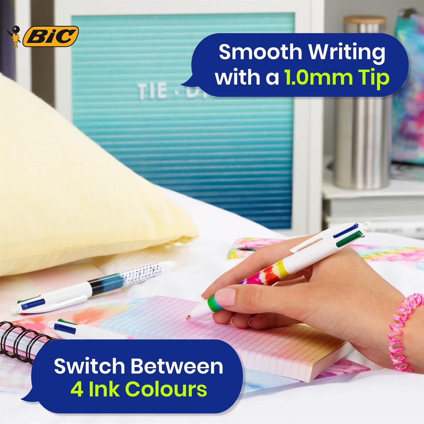 Bic 4 Colour Tie Dye - 1 Pen and 1 Tipp-Ex Mini Pocket Mouse Tie Dye - Blister Pack