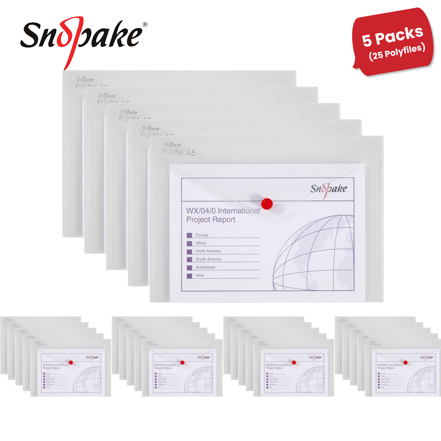Snopake A5 Clear Polyfile Wallets - Strong & Reliable Document Holders Pack of 5