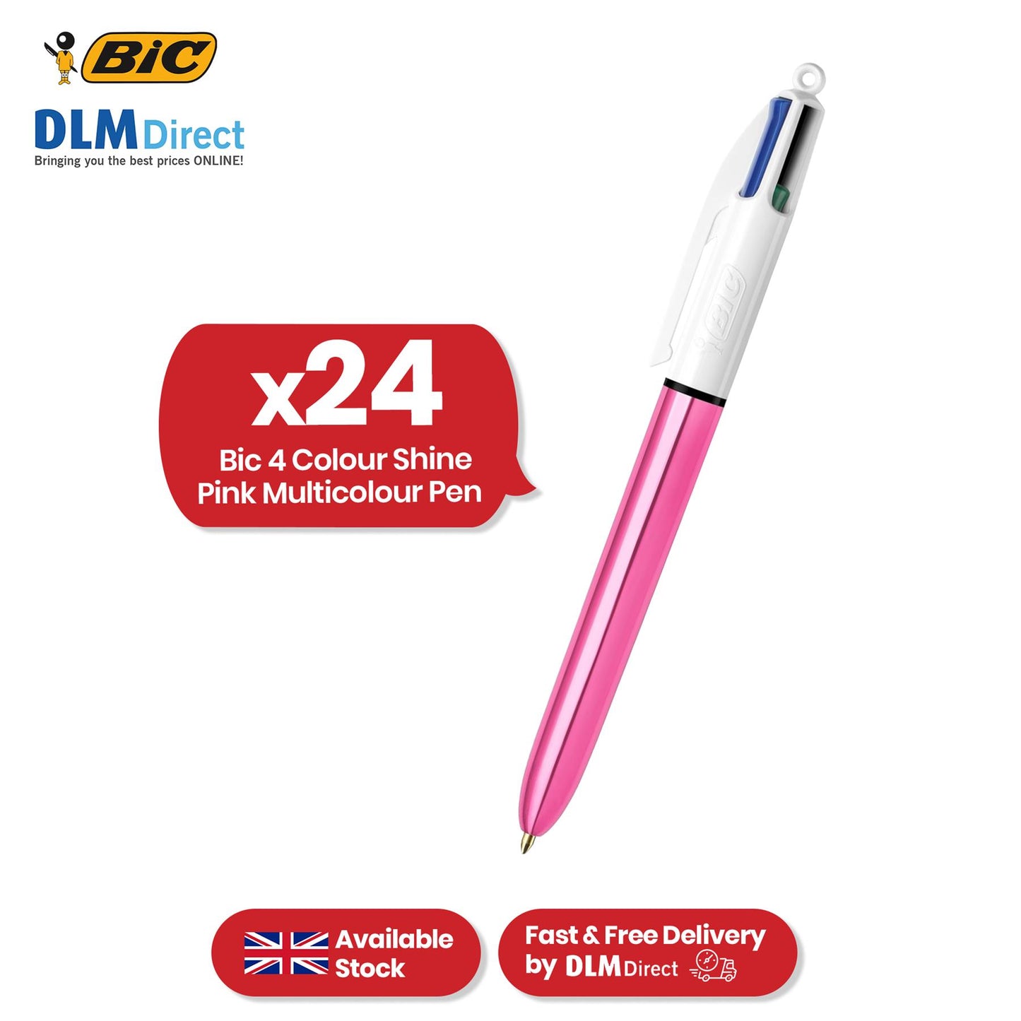 BIC 4 Colours Shine Multicolour Pen - 4 in One Biro for Students