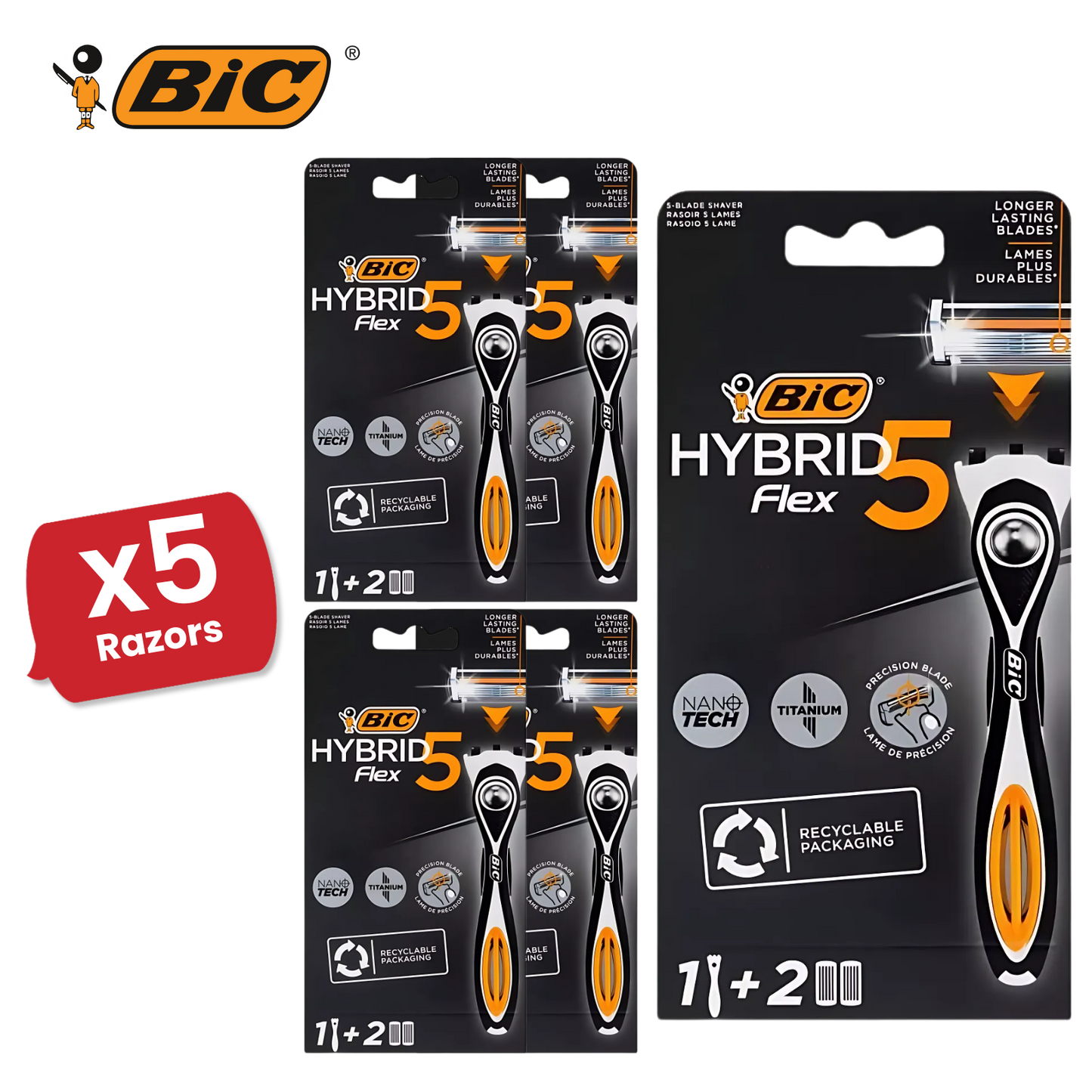 BIC Hybrid 5 Flex - 1 Handle + 2 Blades