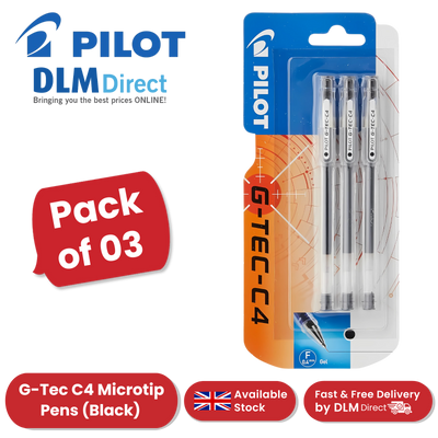 Pilot G - Tec C4 Gel Microtip Rollerball Pen, 0.4 mm Tip Black - Pack of 3
