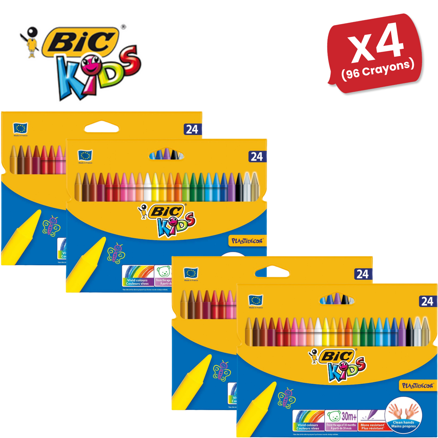 BIC Kids Plastidecor Crayons Assorted Colours - Wallet of 24 - 1 to 5 Packs