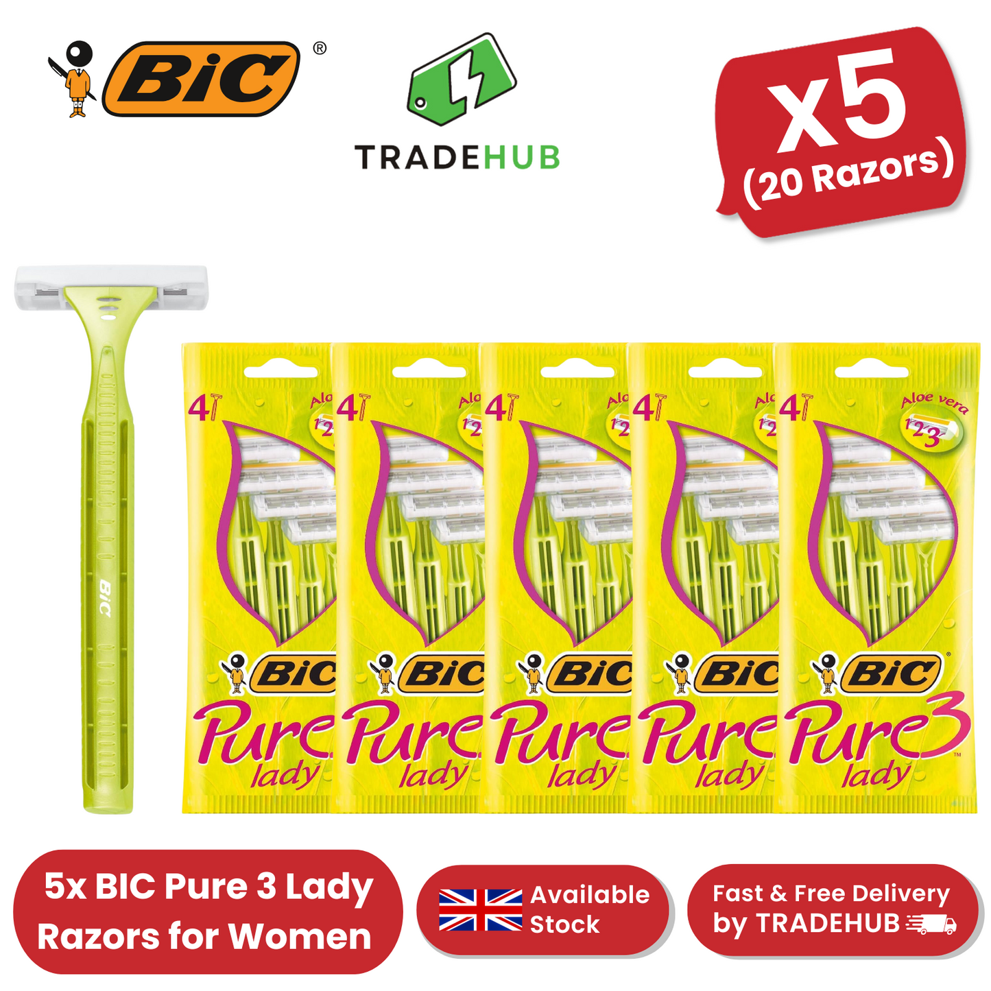 Bic Pure 3 Lady Shavers - 5 Packs
