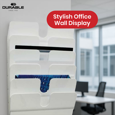 Durable A4 Leaflet Holder White Polystyrene Brochure Holder, 6 Slots Document Holders for Office