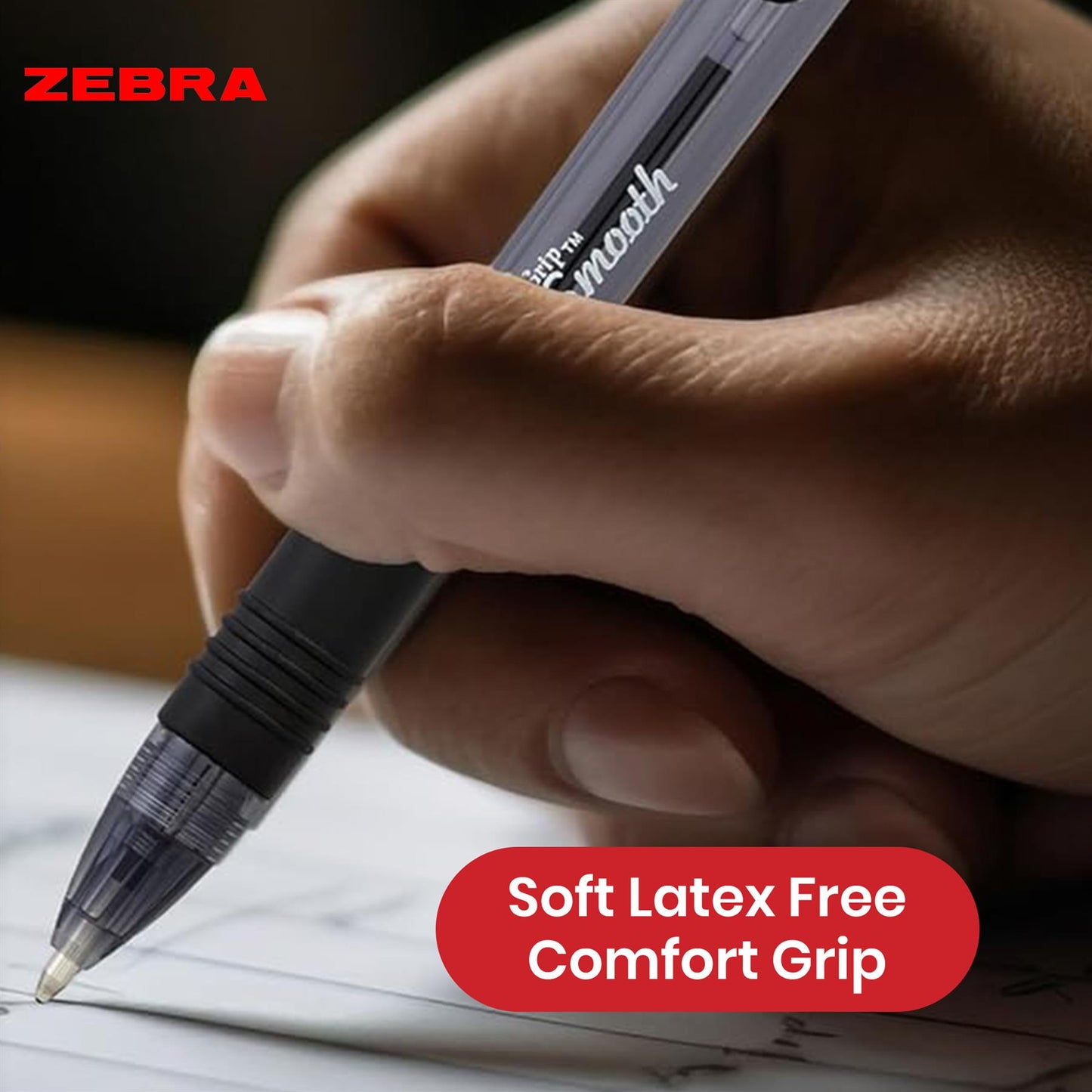 Zebra Smooth  Ballpoint Pen Black Z Grip Retractable Pen 1.0mm Medium Point Biro for School Office (Pack of 50)
