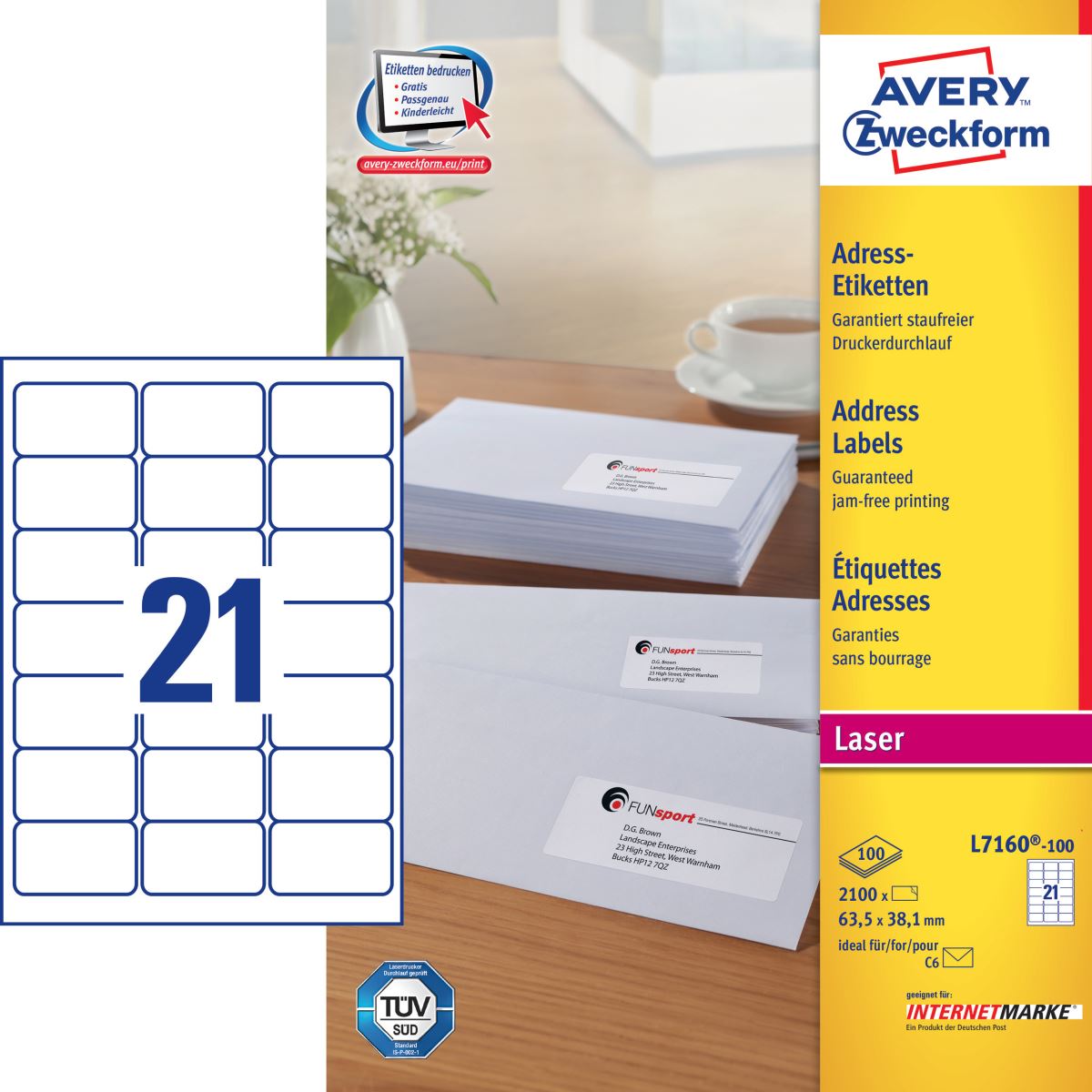 AVERY LR7160-100 QUICKPEEL WHITE LASER ADDRESSING LABELS 63.5X38.1MM - BOX OF 100