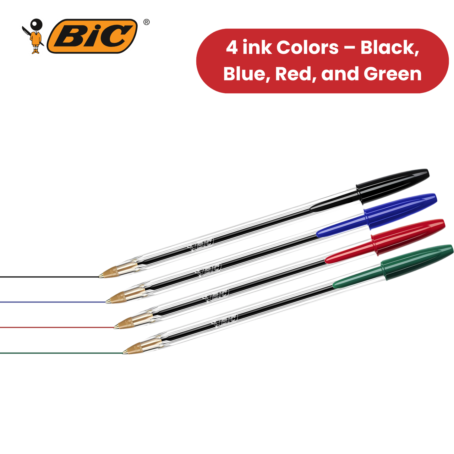 BIC Cristal Original Ballpoint Pens, Fine 1.0mm, 10 Assorted Colours, Comfortable Grip for School and Office