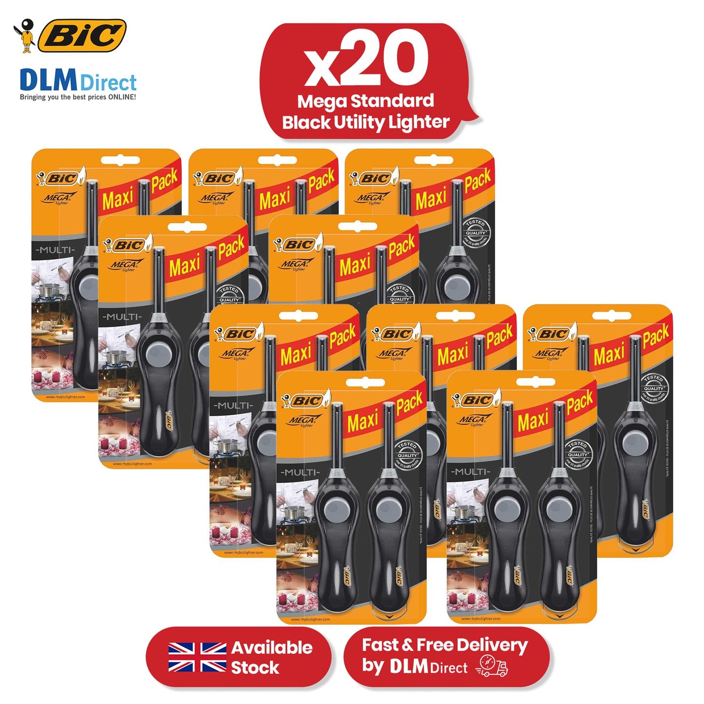 BIC Mega Standard Gas Lighter - Up to 750 Lights Long Gas Lighter for Candles