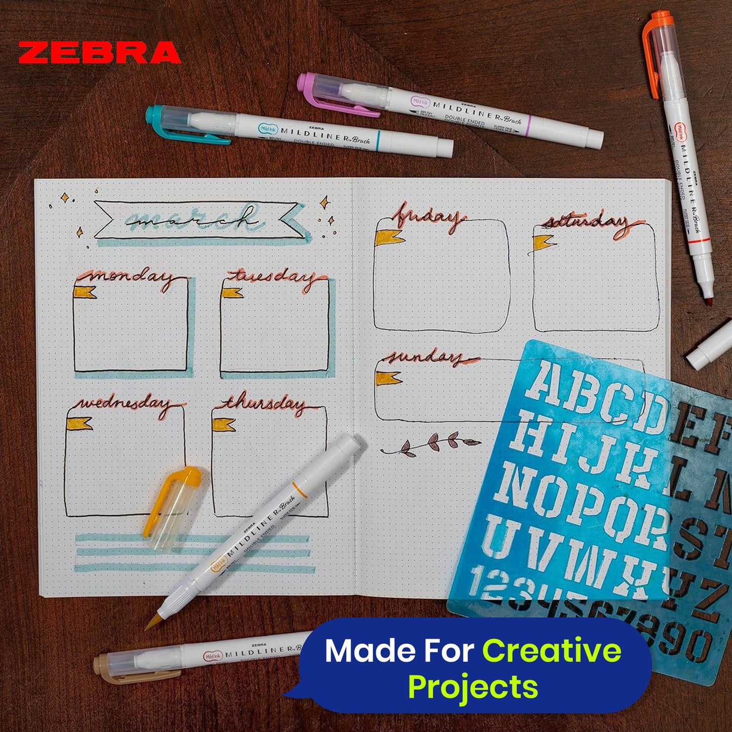 Zebra Double Ended Brush Pen Set with Fine and Brush Tips Felt Pens for Journaling Scrapbooking Planning