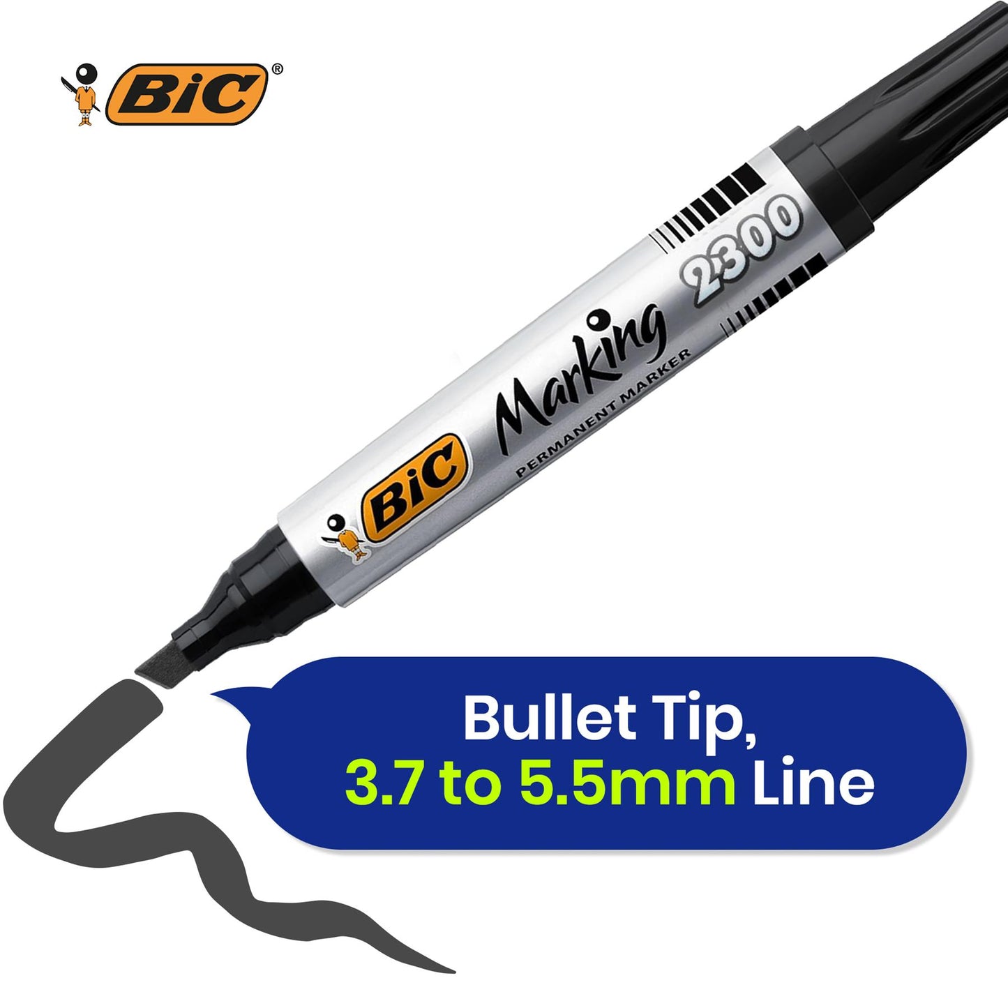 Bic 2300 Bullet Tip Permanent Marker Black, Blue, Red, Green) Pack of 4 Markers