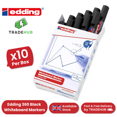 EDDING 360 BULLET TIP BLACK WHITEBOARD MARKERS - BOX OF 10