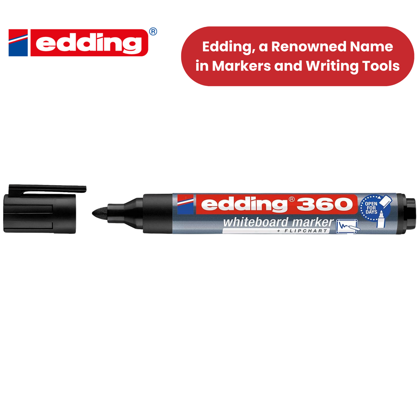 EDDING 360 BULLET TIP BLACK WHITEBOARD MARKERS - BOX OF 10