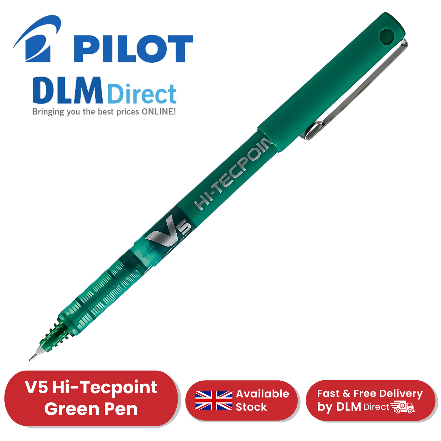 Pilot Hi-Tecpoint V5 Liquid Ink Rollerball Pen Fine Tip 0.5mm Multipens - Green