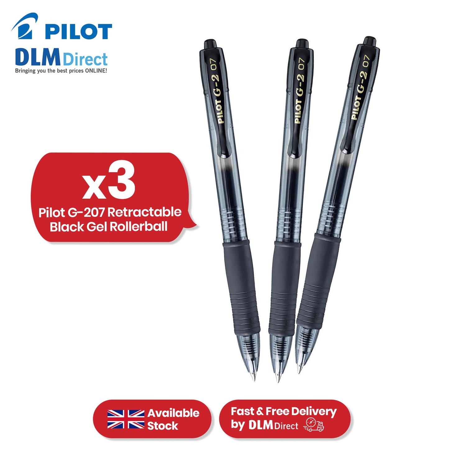 Pilot G-207 Rollerball - Retractable Black Ballpoint, 0.4mm Tip Biro for Writing