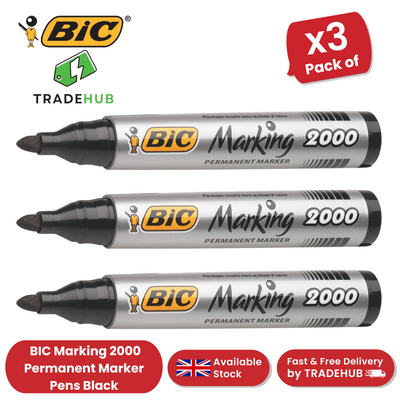 Bic 2000 Permanent Black Bullet Tip Marker - 3 Single Pens