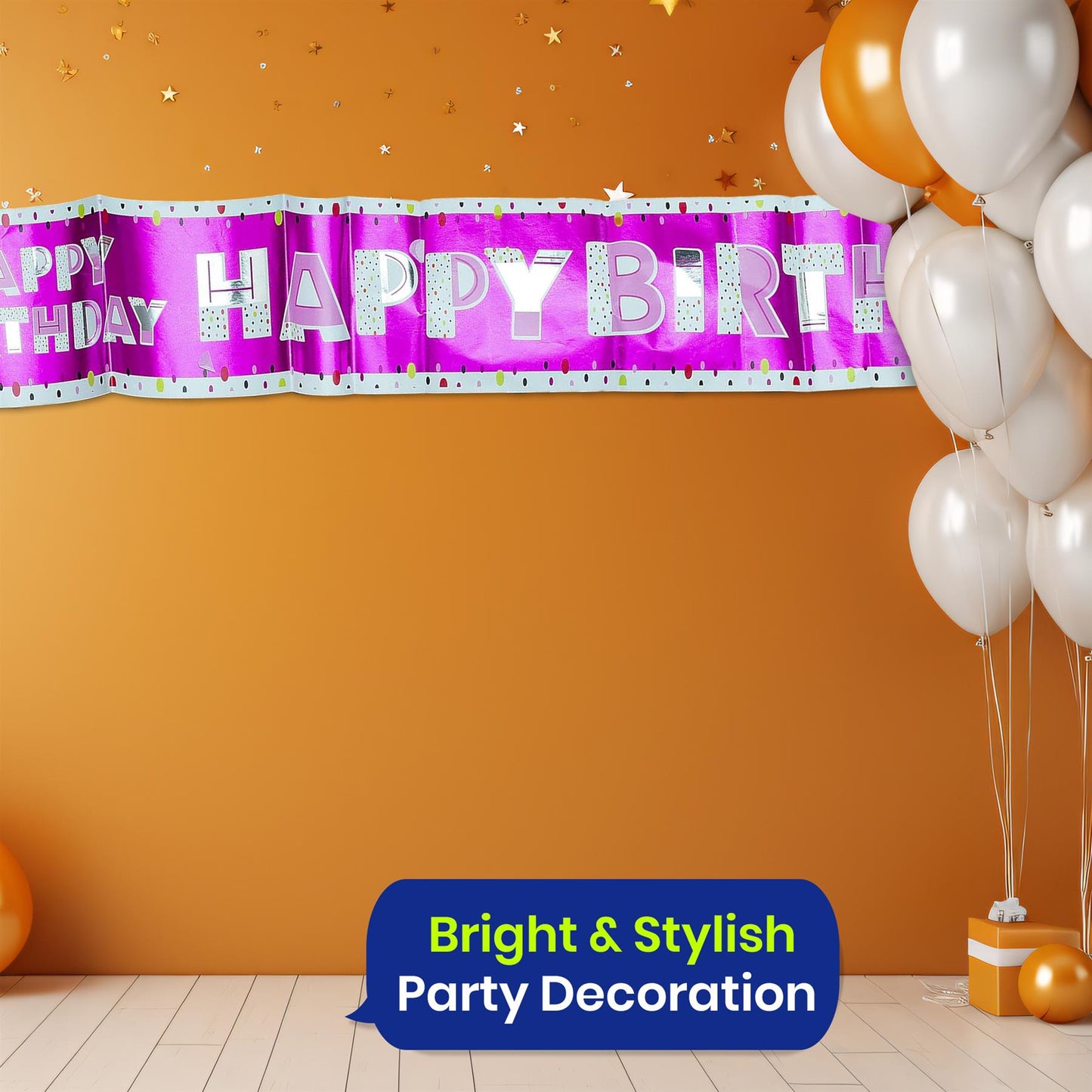 Happy Birthday Pink Recyclable Paper Banner 260cm Party Decor for Kids Adults