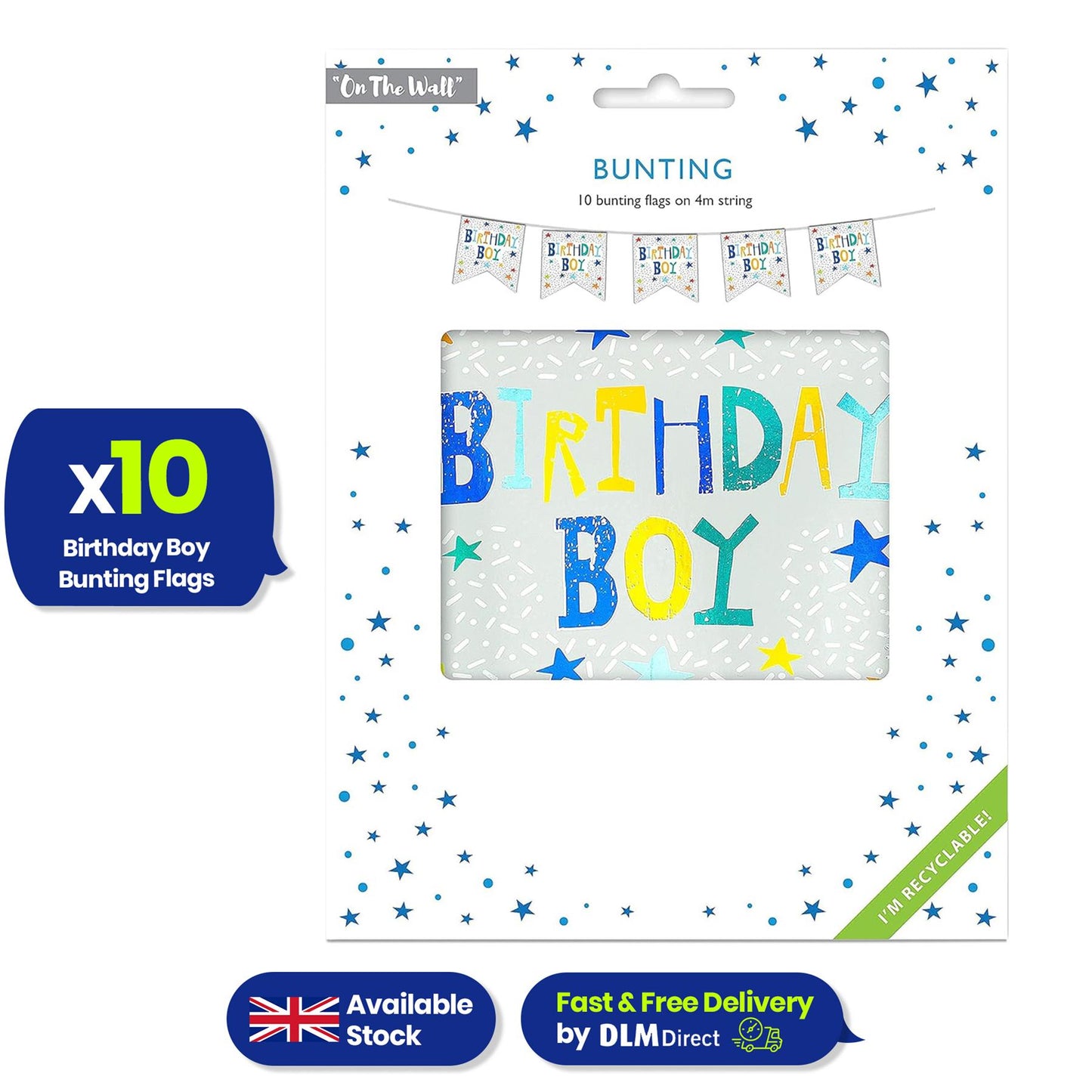 Birthday Boy Bunting 4M with 10 Flags Reusable Hanging Party Decoration