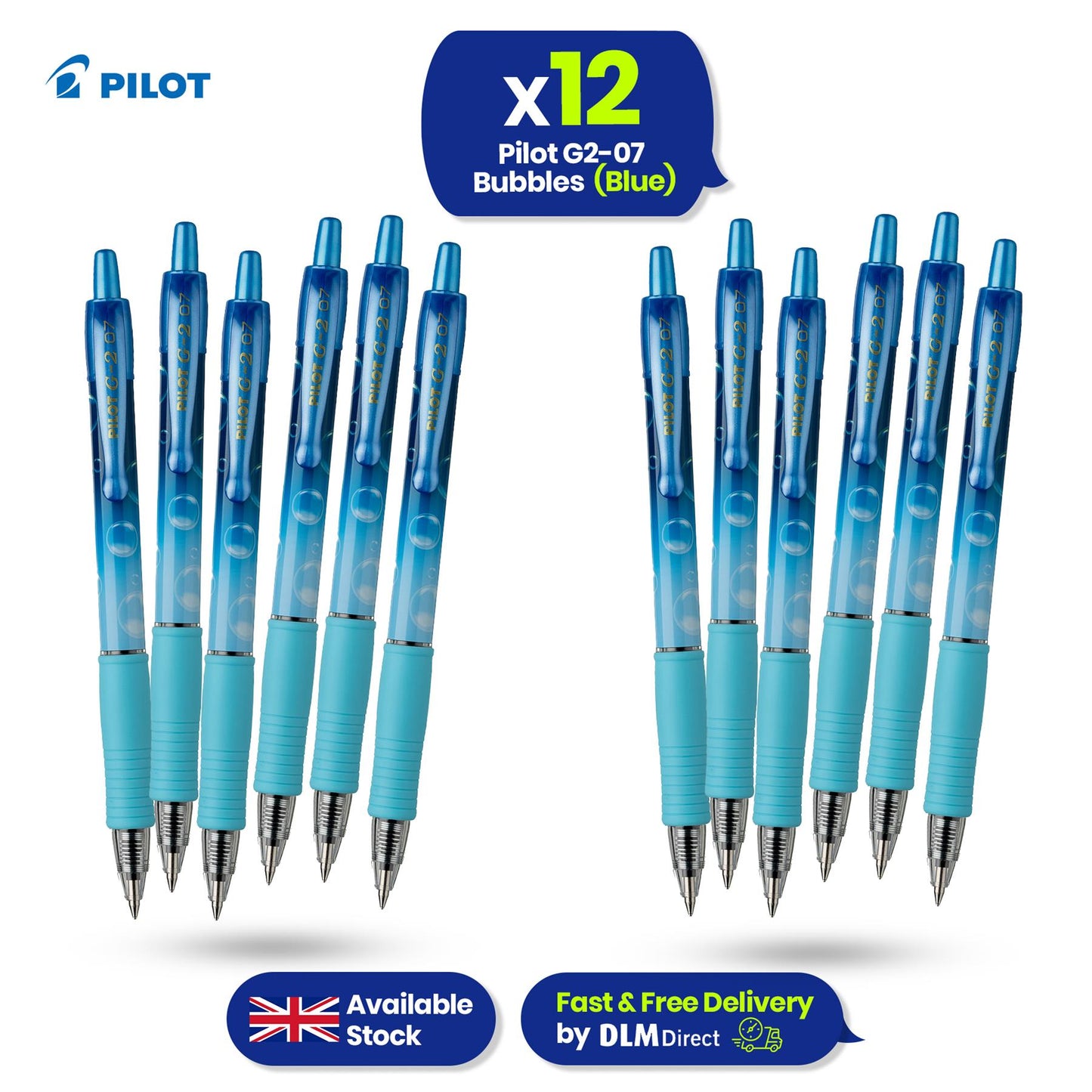 Pilot G2 Gel Pen Bubble Blue Pack of 12 Blue Gel Ink 0.7mm Ergonomic Grip
