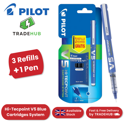 V5 Cartridge System Liquid Ink Fine Line Single Blister + 3 Refills - Blue