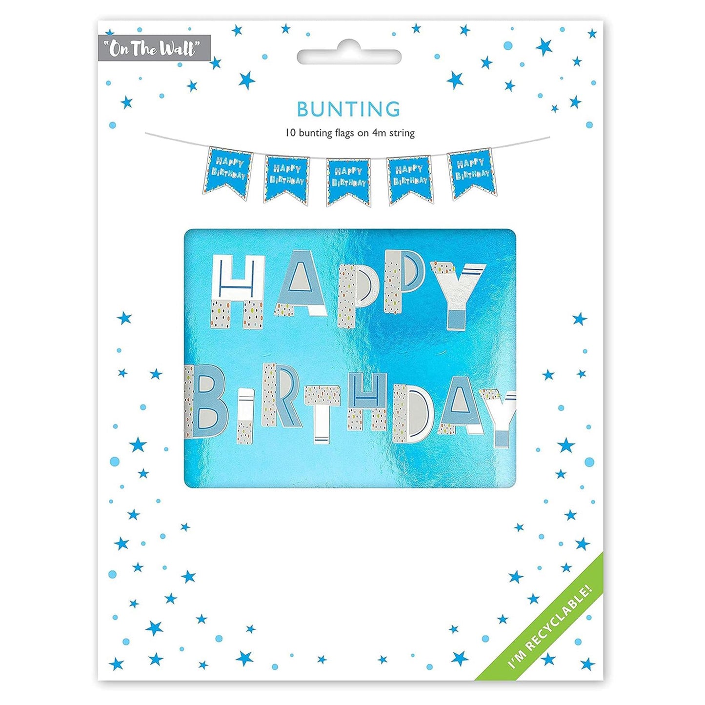 Happy Birthday Blue Bunting 4M with 10 Flags Reusable Party Decoration