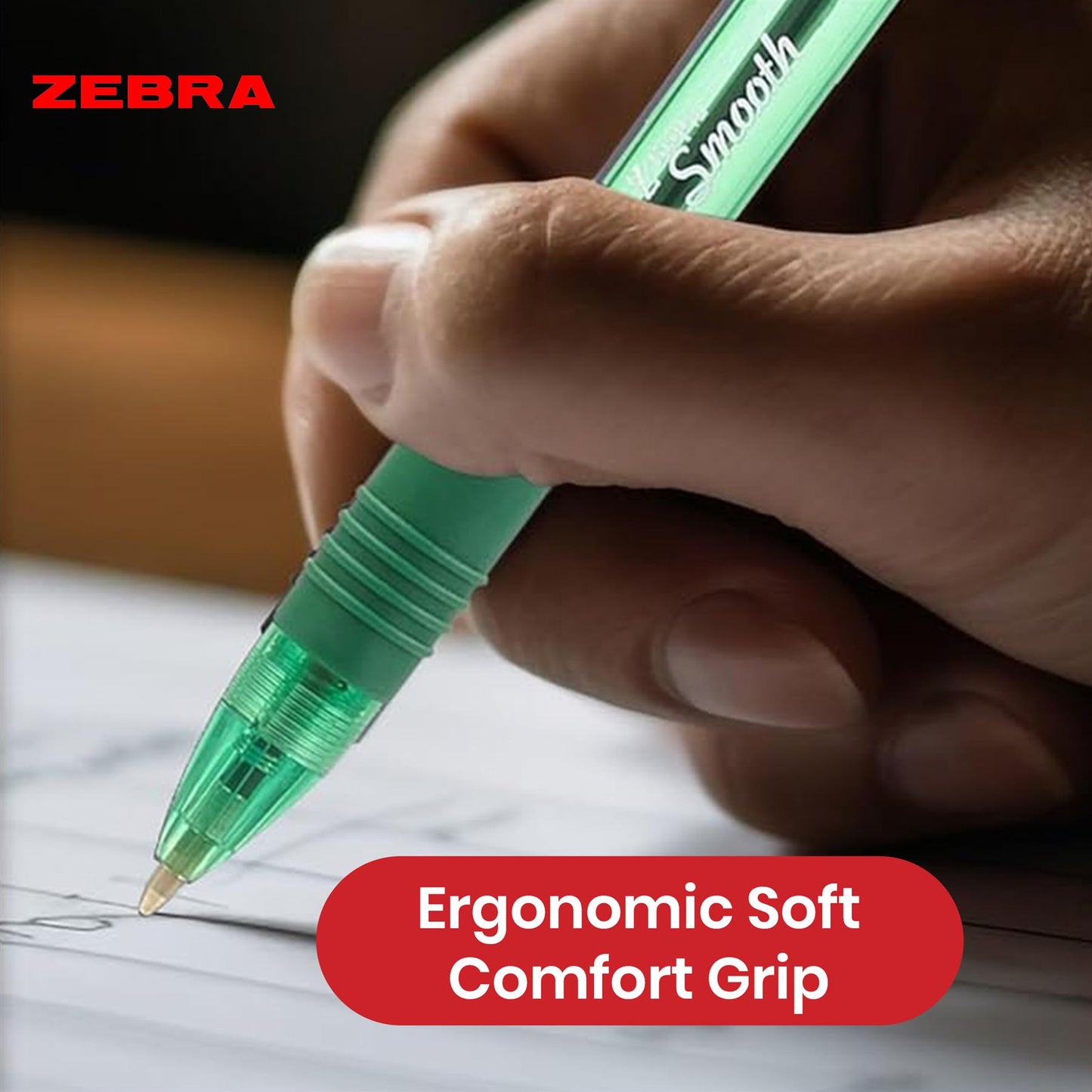 Zebra Smooth Ballpoint Pen Green Z Grip Retractable Pen 1.0mm Medium Point Biro for School Office (Pack of 12)