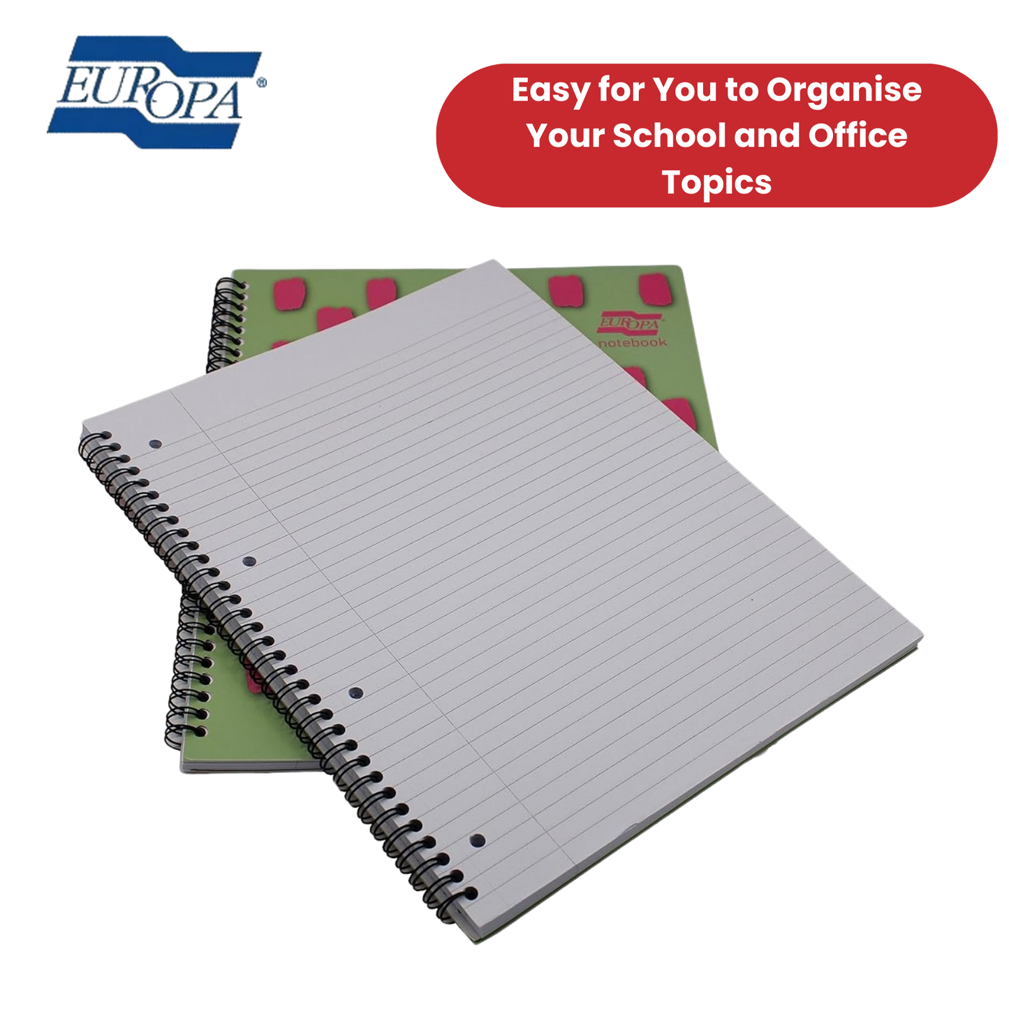 Europa Splash A4+ Notepad  Wirebound 160 Pages 80gsm FSC Paper Ruled Pink
