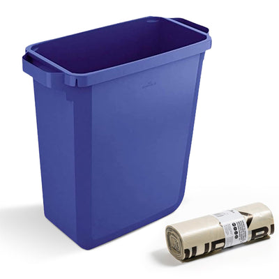 110L Bin Bags 25 Pack and 60L DURABIN Waste Bin Blue Bundle Strong Recycled Plastic Set