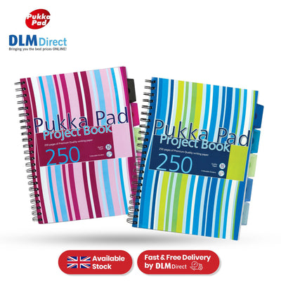 Pukka Pad Project Book - 250 Pages Assorted Colours Stripes A4 Notepad for School