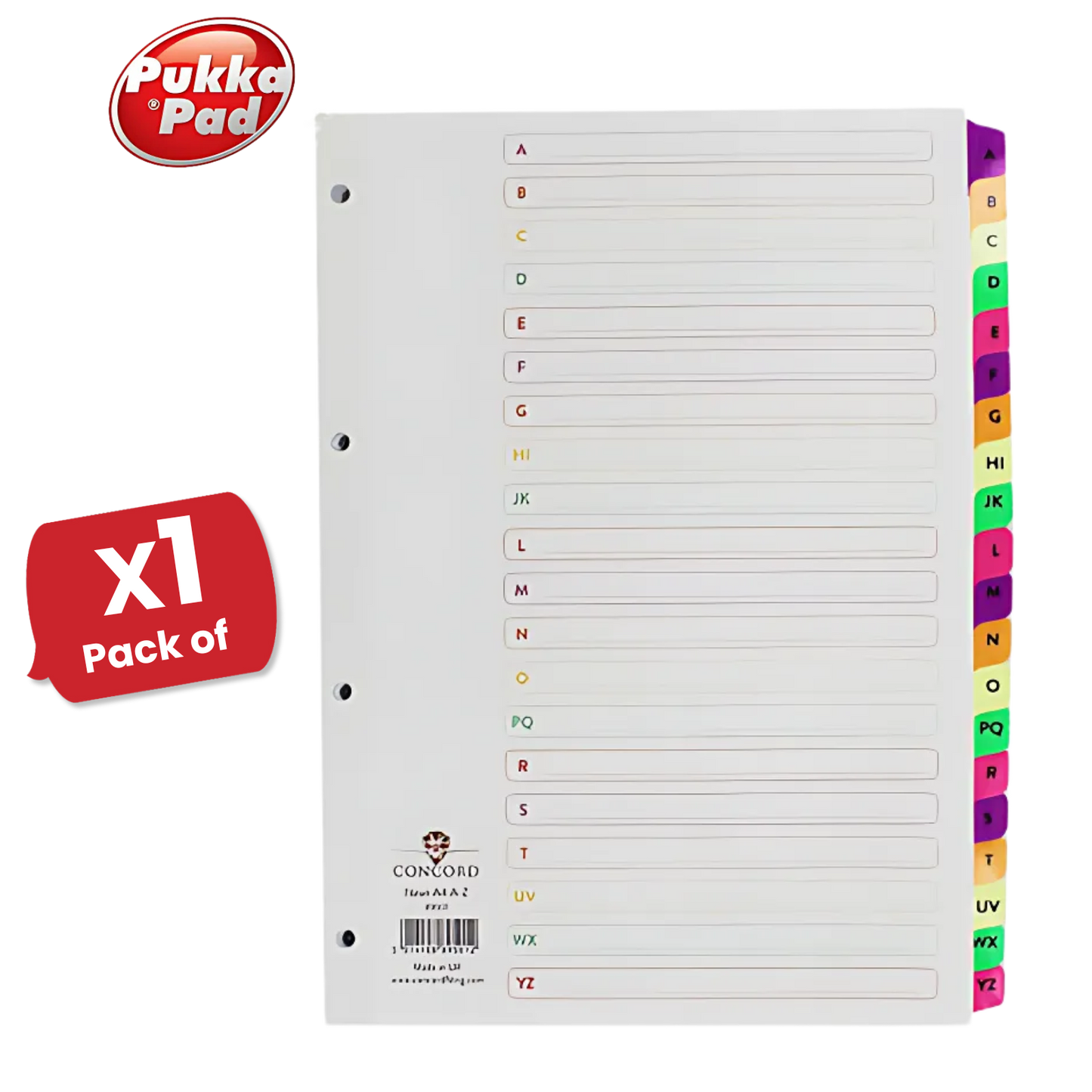 Pukka Multi-Coloured Neon Mylar A-Z Index - 1 to 5 Packs