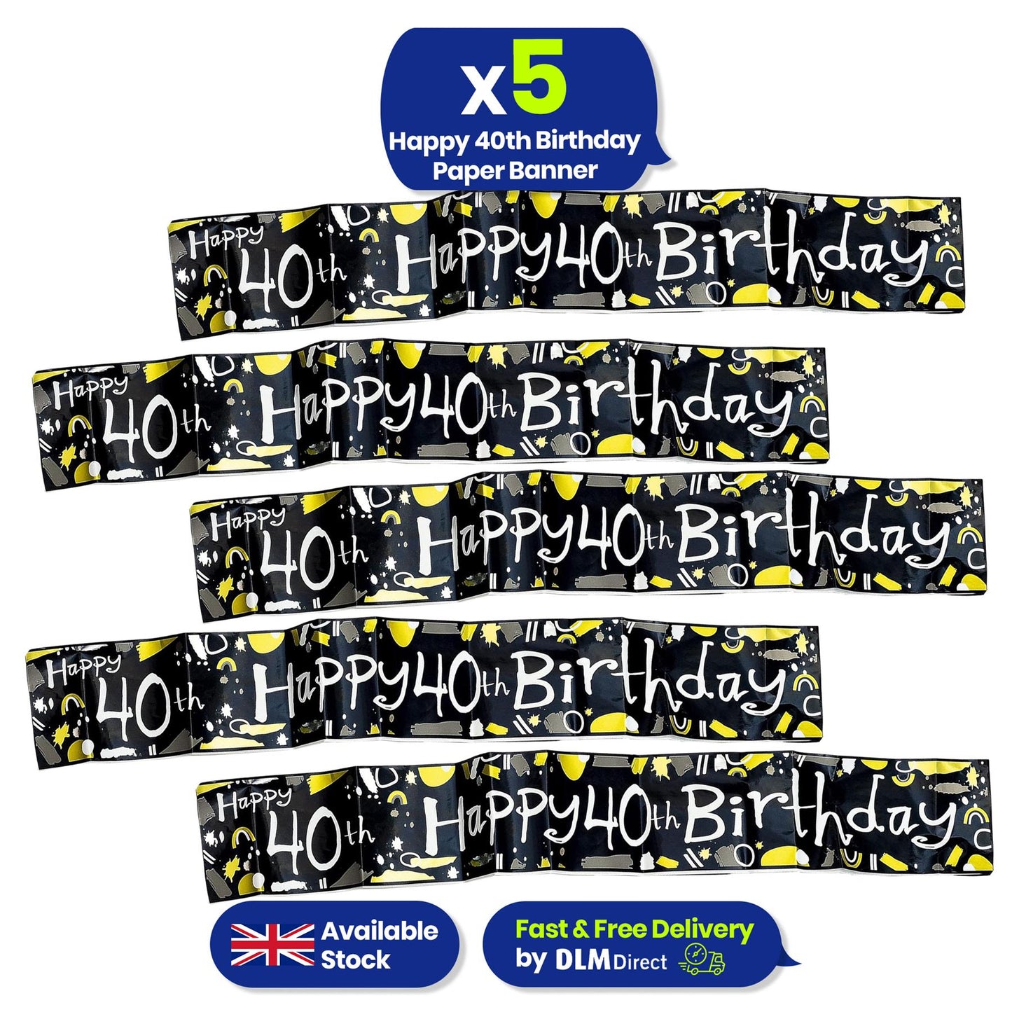 Happy 40th Birthday Black and White Recyclable Banner - 2.6m