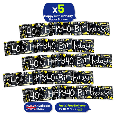 Happy 40th Birthday Black and White Recyclable Banner - 2.6m