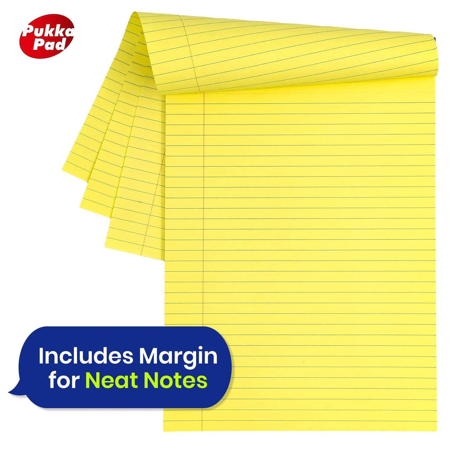 PUKKA PAD Legal Pad A4 Yellow Lined Paper 100 Pages for Office and Study