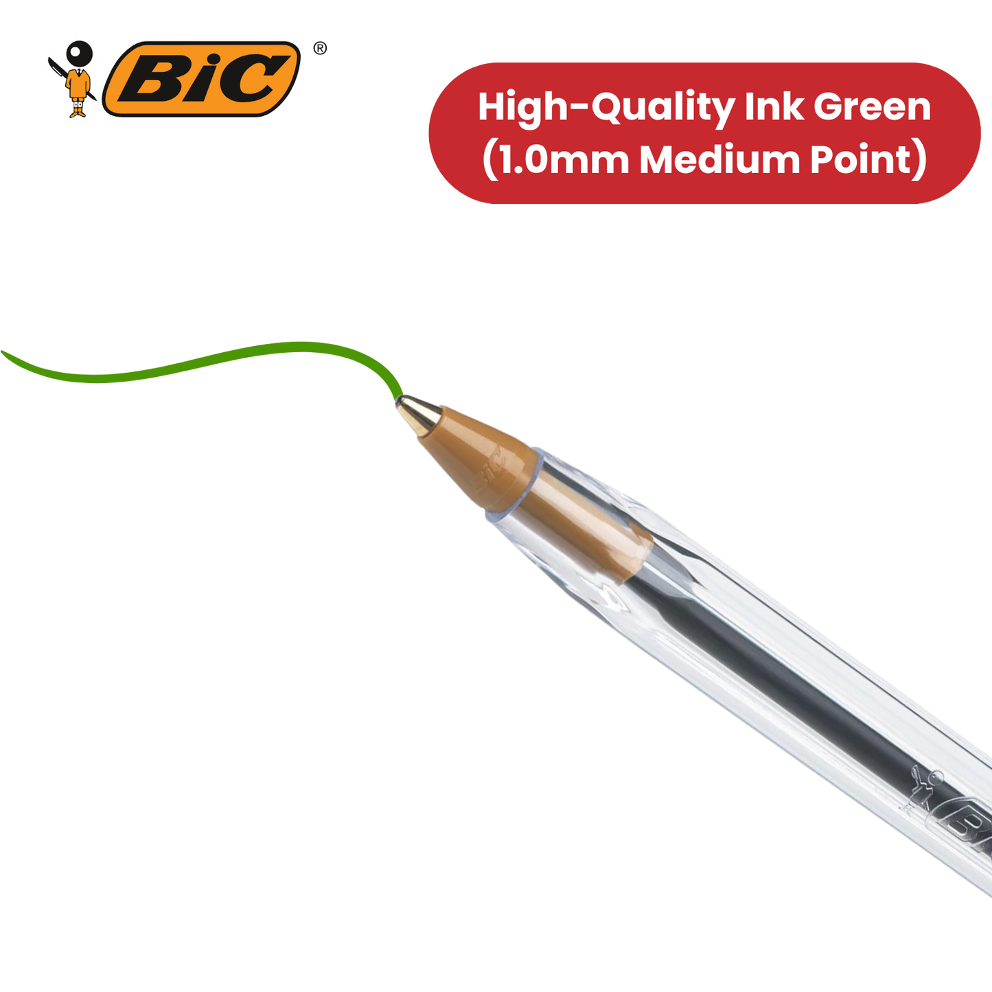 BIC CRISTAL MEDIUM BALL POINT PEN GREEN - BOX OF 50 - 1 to 5 Packs