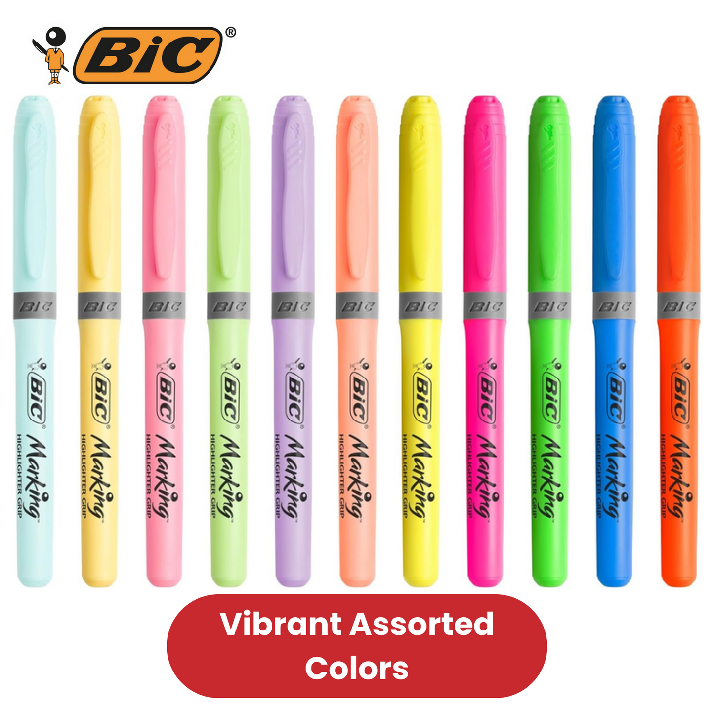 BIC Marking Highlighter Grip Collection Multi Colours Office & School Pack of 12