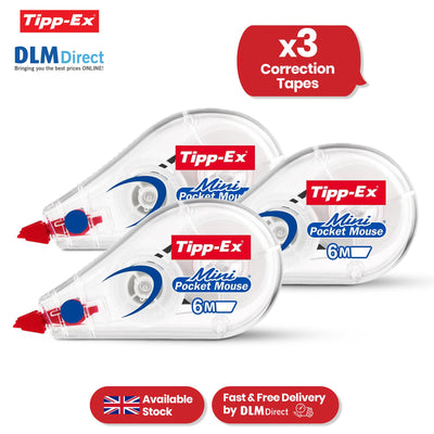 Tipp-Ex Mini Pocket Mouse Correction Tape - 3 Pcs Quick Fix White Correction Roller for Students