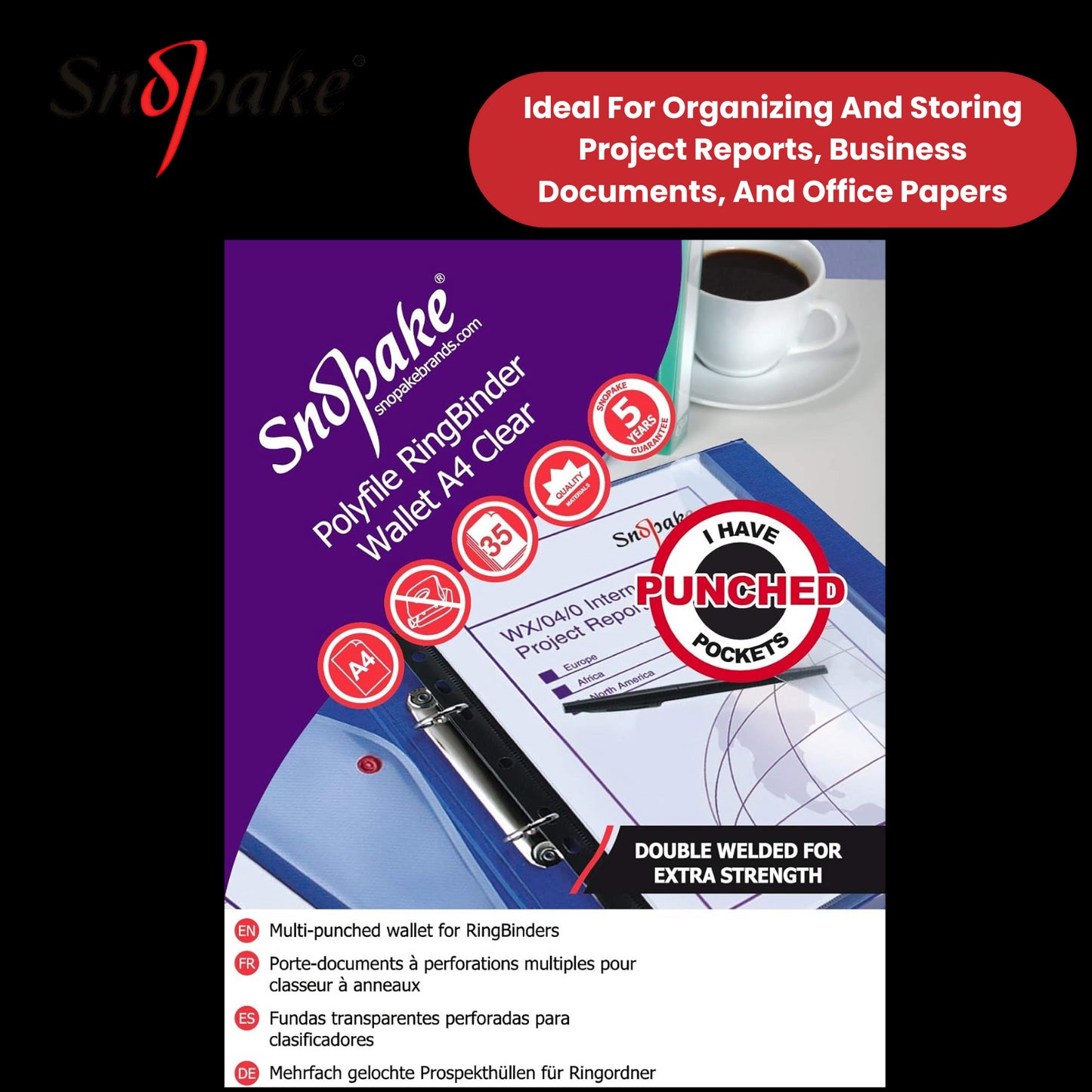 Snopake Polyfile Ringbinder Wallet Clear for Secure Document Storage - Pack of 5