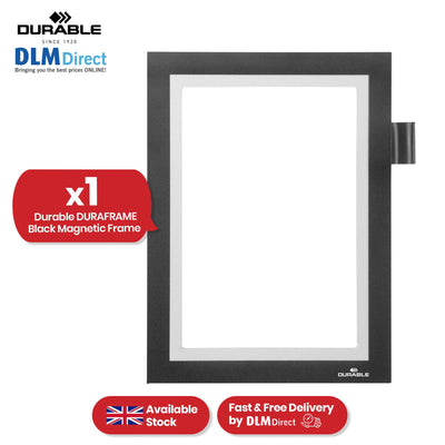 Durable DURAFRAME Magnetic Frame, Black A5 Wall Mount Magnetic Display with Pen Holder for Work