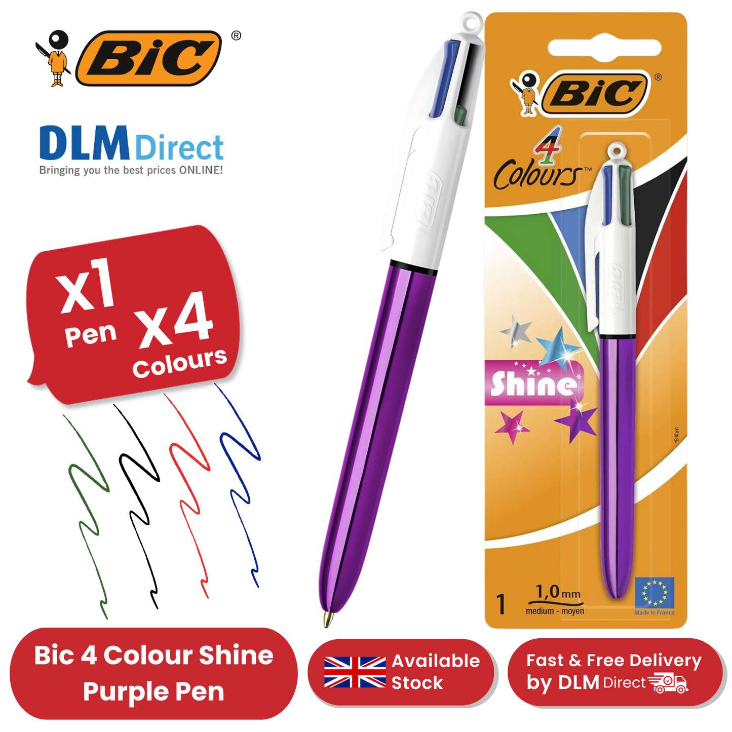 Bic 4 Colour Shine - Purple - Single Pen
