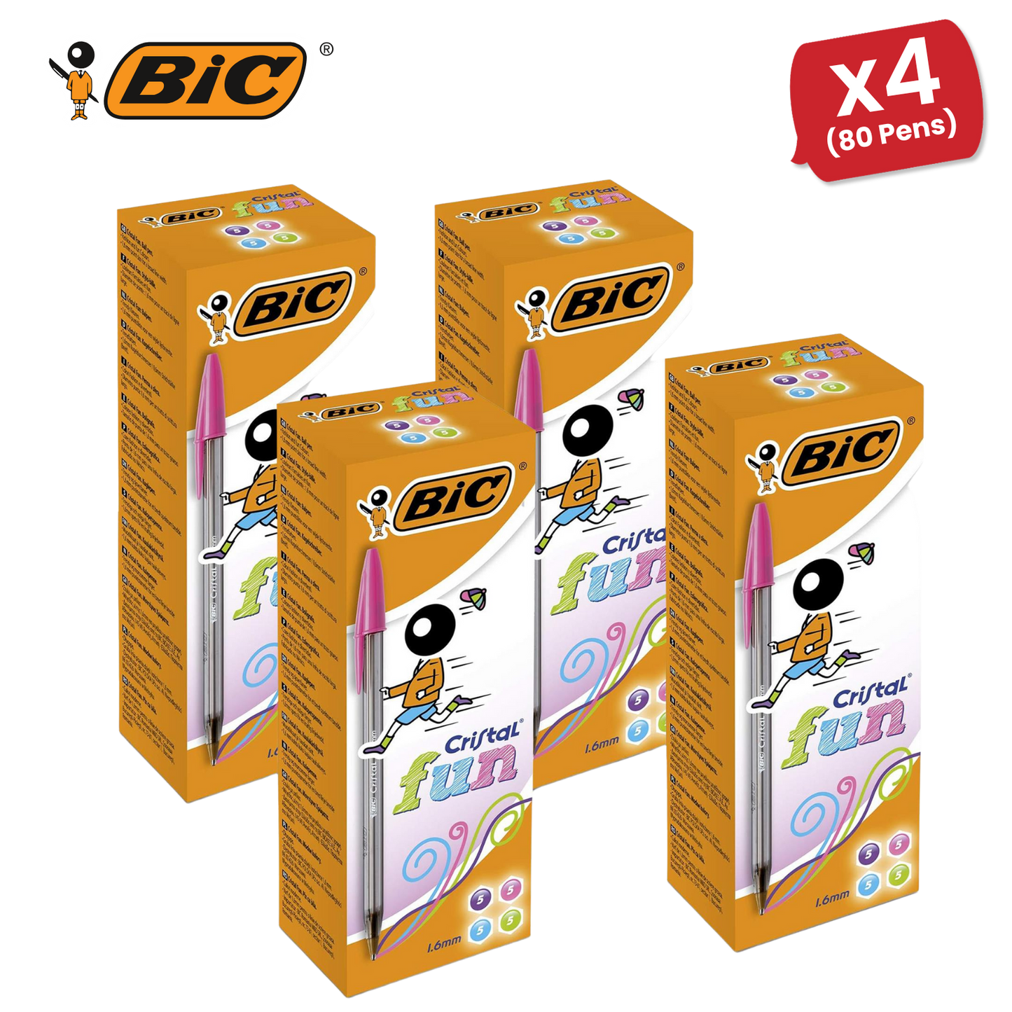 20x BIC Cristal Fun Ballpoint Pens 1.6mm Assorted Colours
