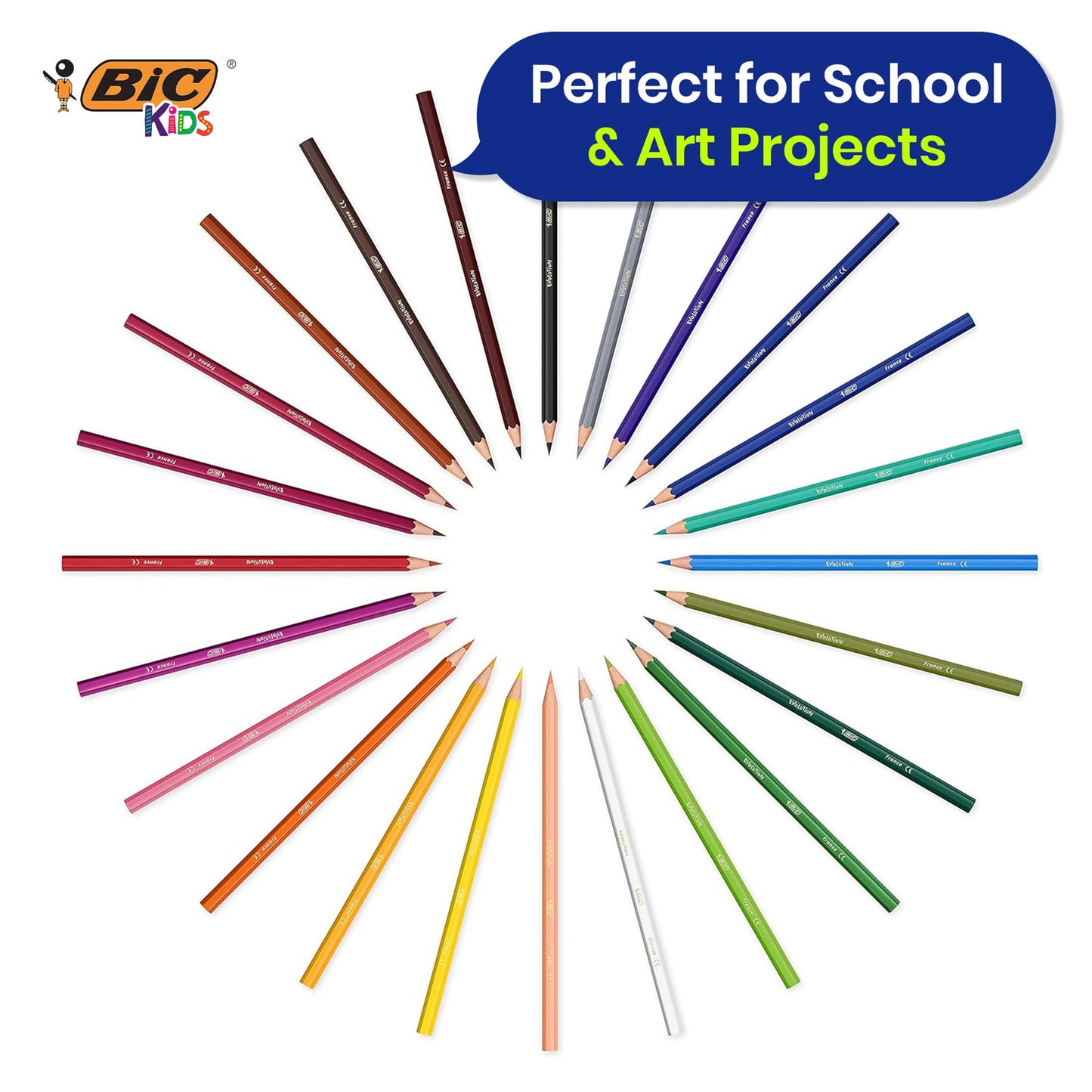BIC Kids Evolution Coloured Pencils 24 Pack Safe Splinter Free Barrel