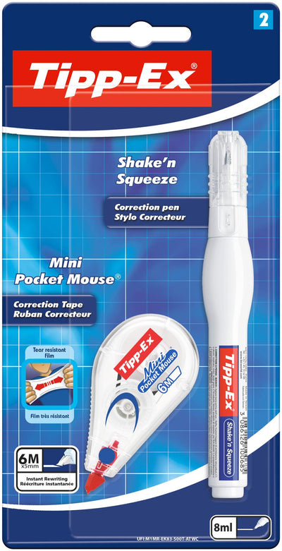 Tipp-Ex Blister Pack with 1 Mini Pocket Mouse & 1 Shake and Squeeze