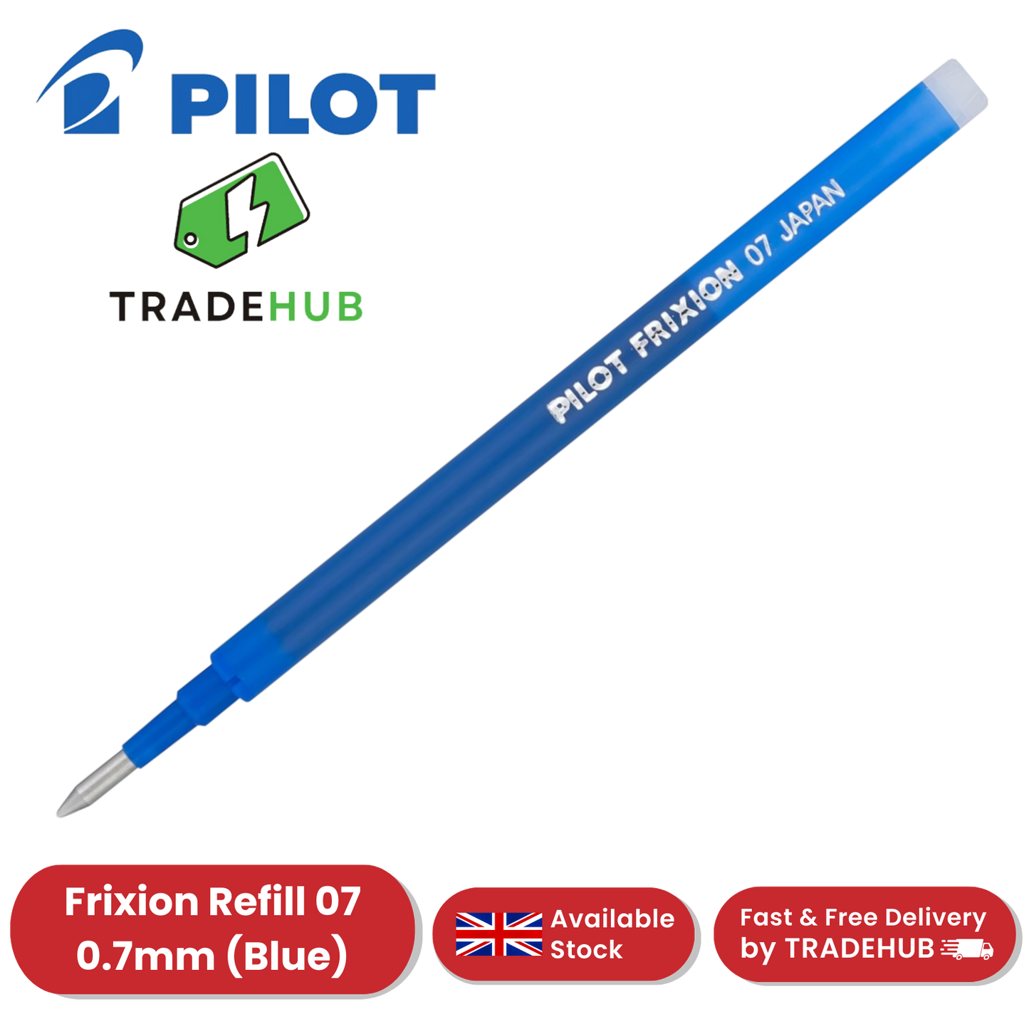 Pilot Frixion Roller Ballpoint Pen Refills 0.7mm Tip Smooth Writing - Blue Ink