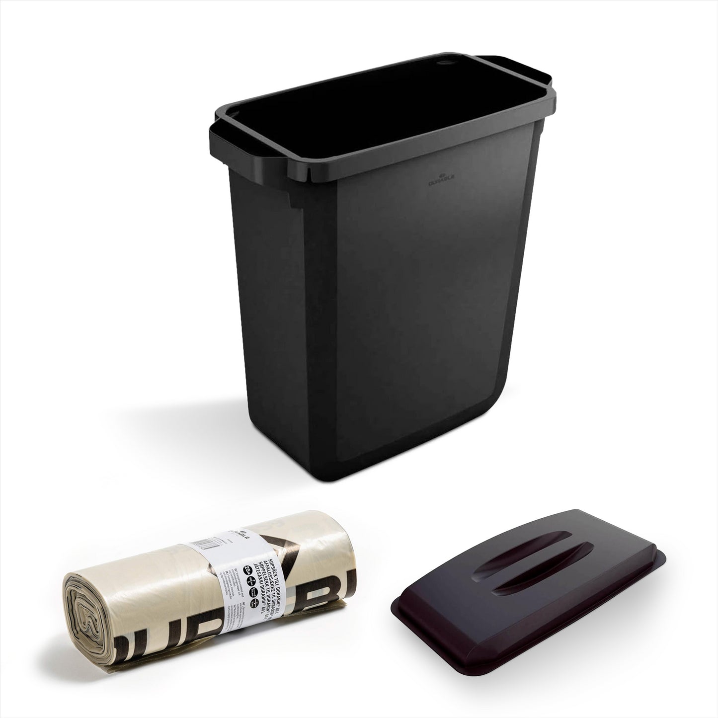 DURABIN 60L Black Bin Set and Black Lid and 25x 110L Recycled Bin Bags