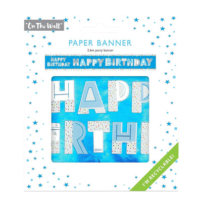 Happy Birthday Blue Recyclable Paper Banner 260cm Party Decor for Kids Adults