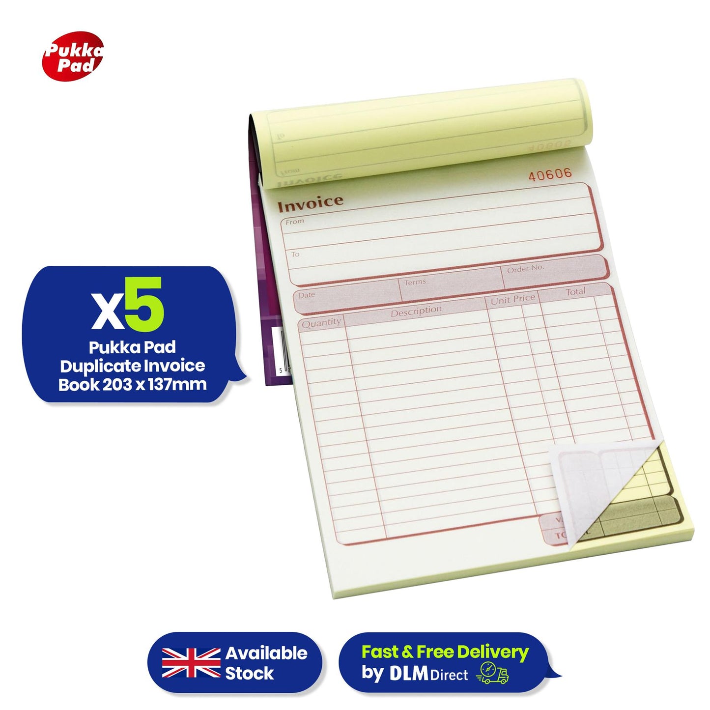 Pukka Pad Duplicate Invoice Book 5 Pack NCR Receipt Order Pad for Small Business
