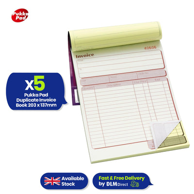 Pukka Pad Duplicate Invoice Book 5 Pack NCR Receipt Order Pad for Small Business